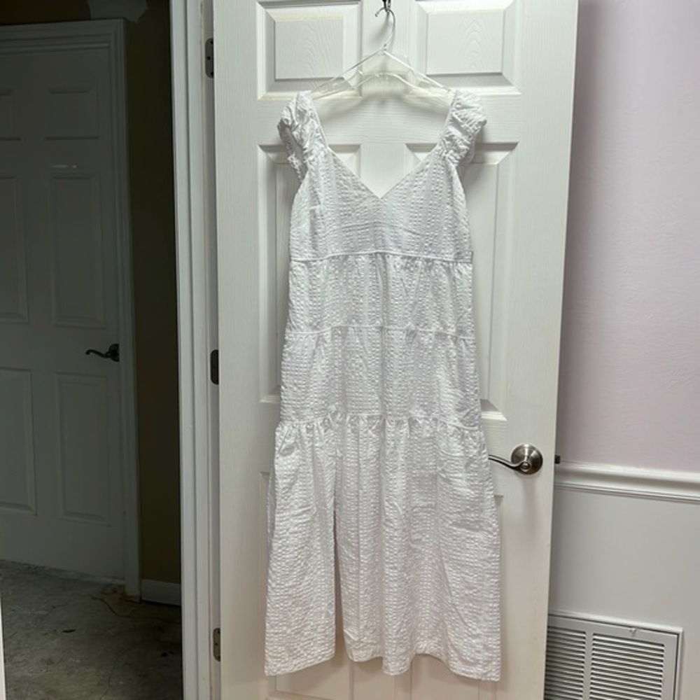 Old Navy White Textured Midi Dress